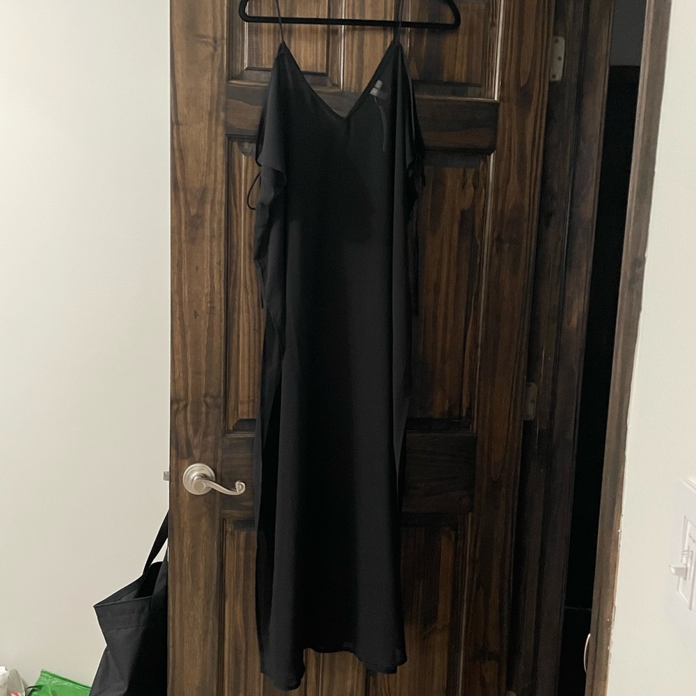 NWT. ASOS Black Sheer Coverup. (Shoulders open and tie at mid arm). Size: 0